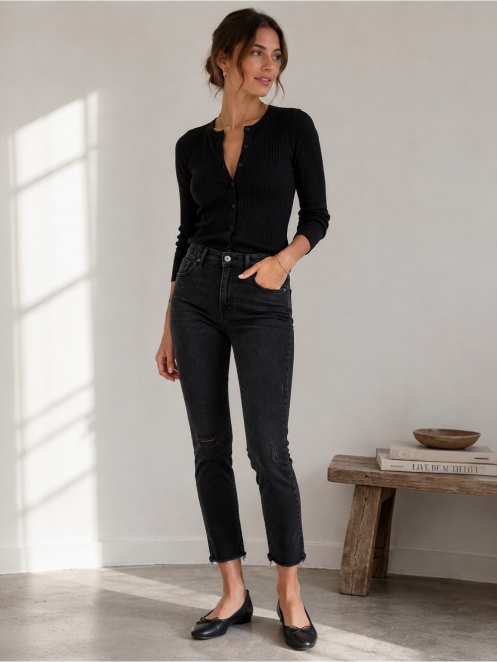 AGOLDE Sophia Black Ankle Jeans Raw Hem Washed Charcoal 29 Cigarette Pants